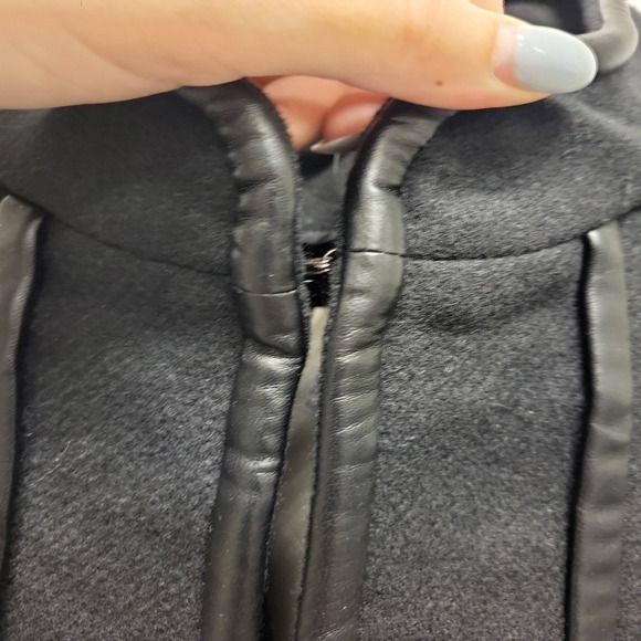 Paparazzi Black Cape L/XL Wool Blend Leather Trim Womens Outerwear Coat Cloak - Picture 6 of 11